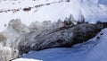 A huge wall of ice. Glacier in the mountains. Royalty Free Stock Photo