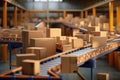 huge warehouse with parcels in cardboard boxes. Generative AI Royalty Free Stock Photo