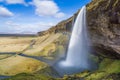 The huge waterfall from the cliff in Iceland