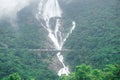 The huge waterfall Dudhsagar and the railway bridge passing through it