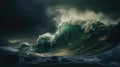 Huge wave breaking with a lot of spray and splash Royalty Free Stock Photo