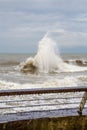 Huge wave crashing at the beach at Tel Aviv port Royalty Free Stock Photo