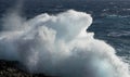 Huge wave explosion close up, big wave, storm in the sea, stormy day and big waves in the sea, water sparks, Malta, storm in Malta