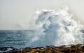 Huge wave explosion close up HDR effect, big wave, storm in the sea, stormy day and big waves in the sea, water sparks, Malta, sto