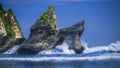 Huge Wave hitting the Rock in the ocean at Atuh beach on Nusa Penida island, Indonesia Royalty Free Stock Photo