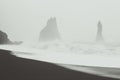 Huge waves against rocks monochrome landscape photo