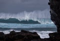 Huge waves at the Azores, SÃÂ£o Miguel Island, Atlantic ocean and volcanic rocks. Royalty Free Stock Photo