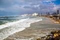 Huge waves with crests of white foam