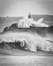 Huge waves splashing at the Mouro lighthouse Royalty Free Stock Photo