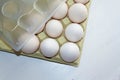 .Several huge white chicken eggs Royalty Free Stock Photo