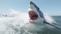 Danger zone shark. Shark zone. Dangerous waters. A huge white shark jumping out of water. Royalty Free Stock Photo