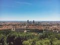 Huge wide Panorama summer view of the city, Lyon, France. With colorful blue sky and white clouds Royalty Free Stock Photo