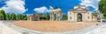 Huge wide panorama view of Arco della Pace, Porta Sempione, colorful sunny day in Milan Italy Summer Blue Sky Outdoors Royalty Free Stock Photo