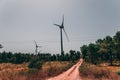 Huge windmill turbines in the Algarve region generate electricity