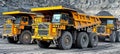 Huge yellow mining truck in open pit coal mine quarry for extractive coal industry