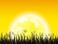 Huge yellow moon with grass meadow Royalty Free Stock Photo