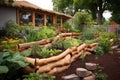hugelkultur raised garden bed with diverse plant life