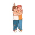 Hugged cartoon teen girls, flat design