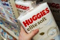 Huggies Diapers for sale in a store. Minsk, Belarus 2023