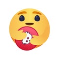 Hugging bitcoin emoji. Cryptocurrency lover. Hold on to crypto icon. Embracing money sign. Digital currency trading meme.