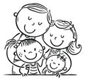 Hugging kids parents embrace their children, outline cartoon image Royalty Free Stock Photo