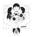 Hugging mom congrats black and white black and white line illustration