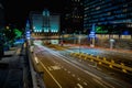 Hugh L.Carey Tunnel in New York at night with long exposure street lights Royalty Free Stock Photo