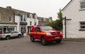 Fire truck in Hugh Town centre, St Marys, Scilly Isles, UK