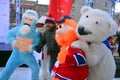 Hugo Girard with Mascot Youppi!, Yeti and Polar bear