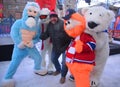 Hugo Girard with Mascot Youppi!, Yeti and Polar bear