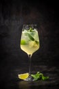 Hugo prosecco with ice and lime Royalty Free Stock Photo