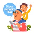 Hugs father Day. Funny dad with son. Cute boy together with loving parent. Happy fatherhood. Family holiday. Man holding