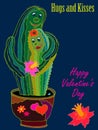 Hugs and kisses. Hand drawn illustration with cacti.