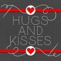 Hugs and kisses red hearts in love Valentine`s day card