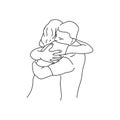 Hugs of a man and a woman, an outline drawing about feelings and support, two people embrancing Royalty Free Stock Photo