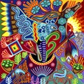 Huichol Psycho felt needlework artwork HD set Royalty Free Stock Photo