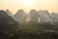 Sunset in Huixian Glass Field near Guilin, with karst landforms, Guangxi, China