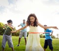 Hula Hoop Enjoying Cheerful Outdoors Leisure Concept Royalty Free Stock Photo