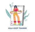 Hula hoop fitness training online banner, flat vector illustration isolated.
