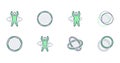 Hula hoop line icons. Vector illustration included icon as happy child with hulahoop, fat man exercise outline pictogram