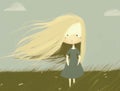 A Huldra skipped through a meadow its long blond hair swaying in the breeze. Cute creature. AI generation Royalty Free Stock Photo