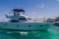 HULHULE ISLAND, MALDIVES - JULY 11, 2016: Yacht at the harbor next to Ibrahim Nasir International Airport in Male