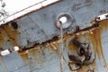 Hull of an old abandoned ship with an anchor Royalty Free Stock Photo