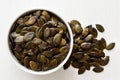 Hulled pumpkin seeds. Royalty Free Stock Photo