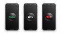 Hulu Apple TV Youtube TV Logo On Iphone Screen Vector Set