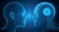 Human and AI Head Wireframe Comparison artificial intelligence Royalty Free Stock Photo
