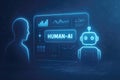 Human and AI silhouettes interacting with a futuristic digital interface artificial intelligence robot Royalty Free Stock Photo