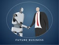 Human and AI working together , future business , technology and innovation concept. AI or artificial intelligence shaking hand Royalty Free Stock Photo