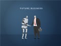 Human and AI working together , future business , technology and innovation concept. AI or artificial intelligence shaking hand Royalty Free Stock Photo