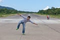 Human airplane taking off Royalty Free Stock Photo